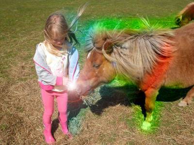 pony with little girl and colours emitting out